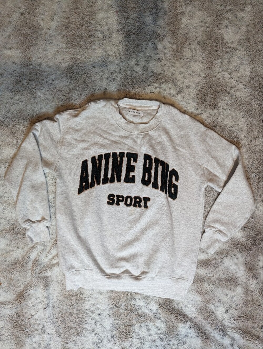 Anine Bing Sport Crewneck Sweatshirt Heather Grey Embroidered Pullover XS